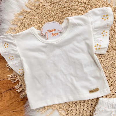 Conj. Blusa Flores e Saia em Tule Margaridas - Off White Conj. Blusa Flores e Saia em Tule Margaridas - Off White